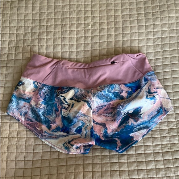 Oiselle Pink and Blue Marble Mac Roga Running Shorts Size 4 - Picture 2 of 4